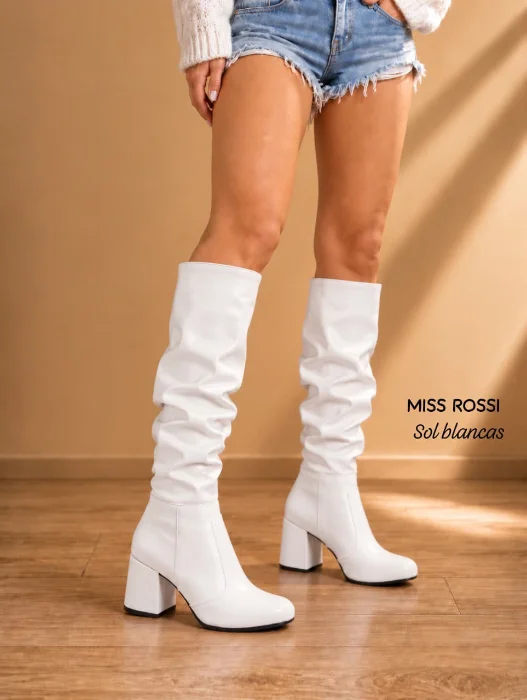 Bota Blanca Arrugada Caña Larga