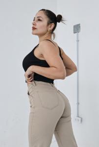 Jeans Wide Leg Dama Beige