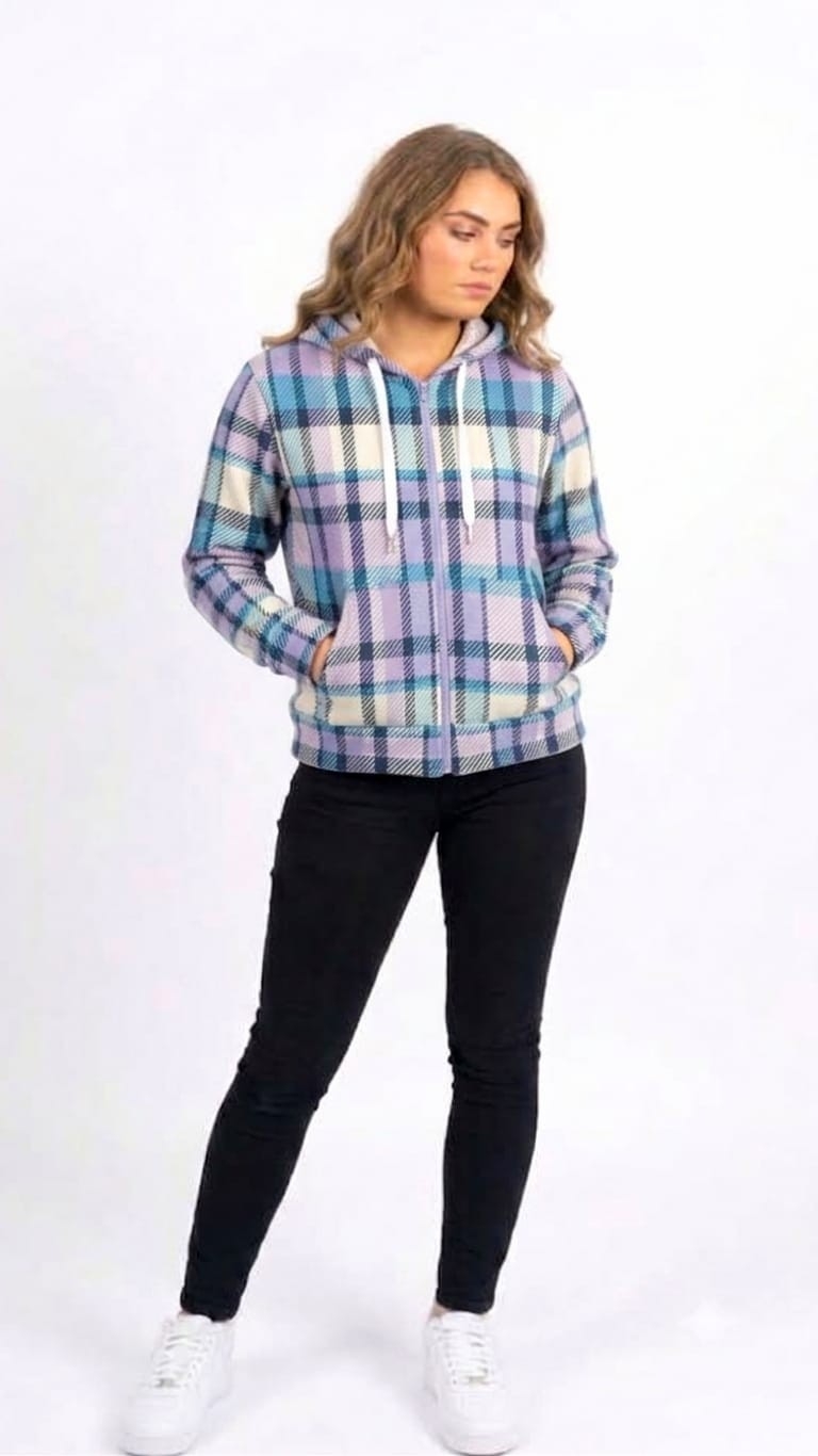 Campera Paño Escocés Cuadrille Canguro Dama Oferta - Imagen 1