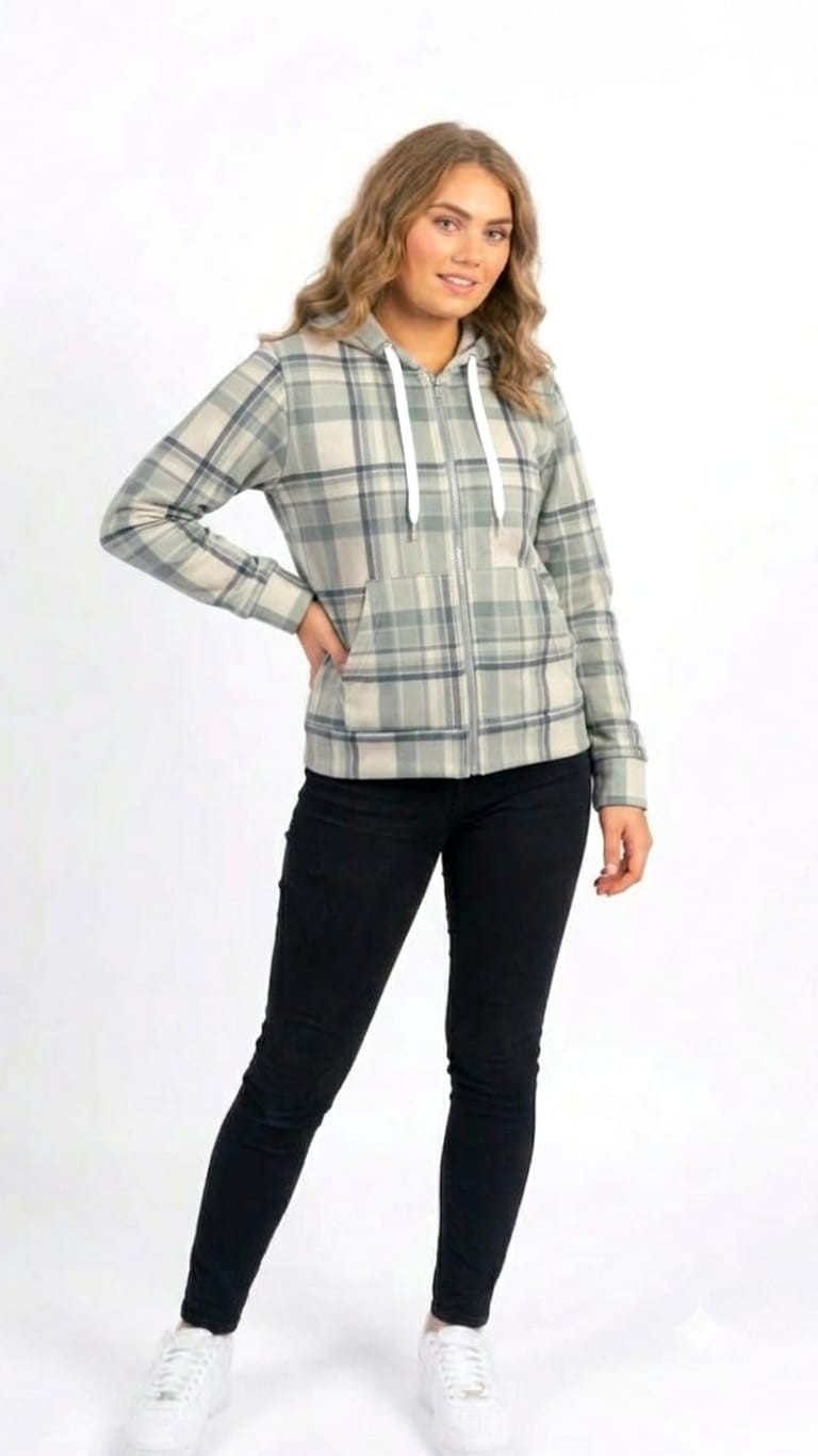 Campera Paño Escocés Cuadrille Canguro Dama Oferta - Imagen 3