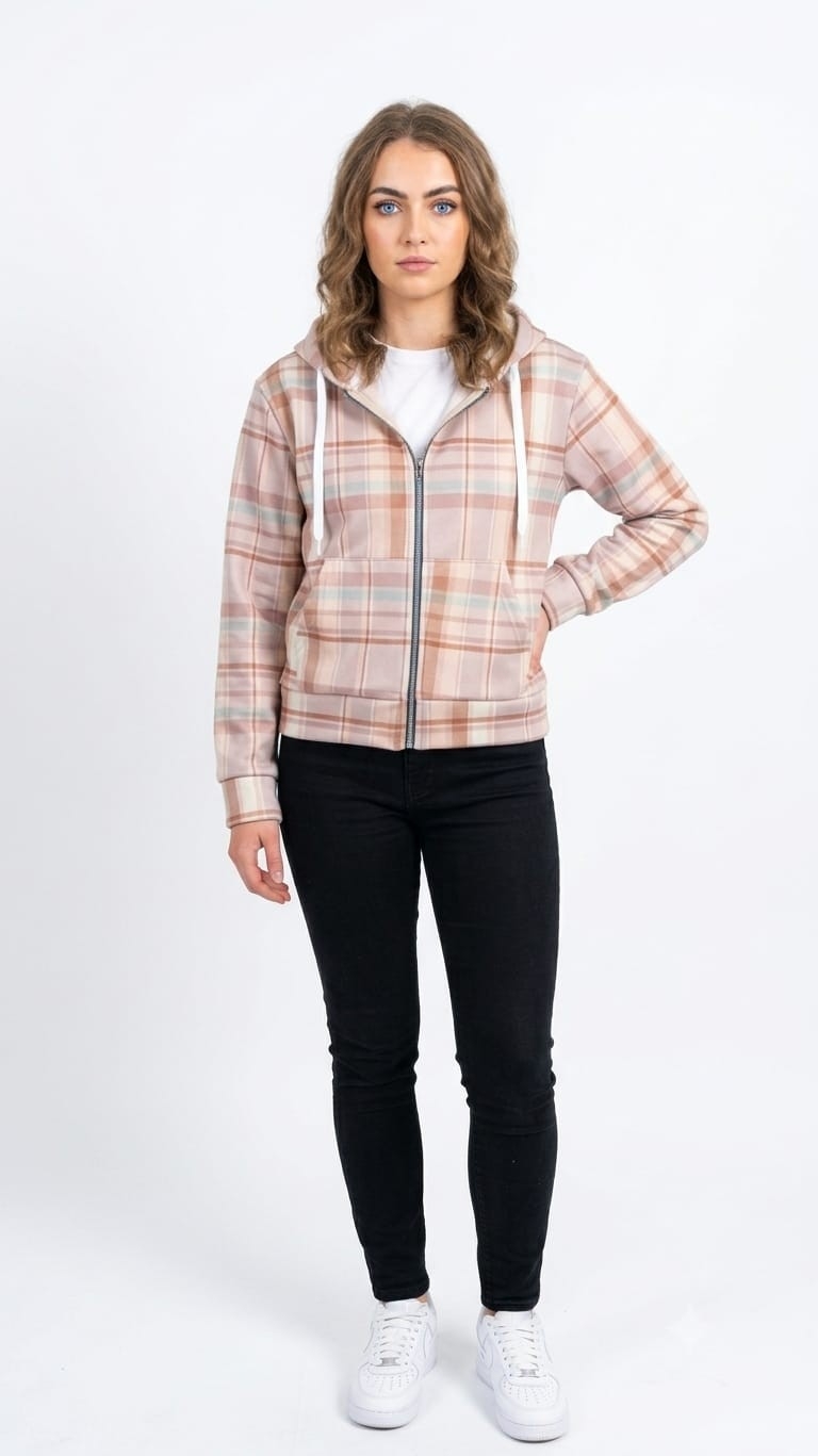 Campera Paño Escocés Cuadrille Canguro Dama Oferta - Imagen 4