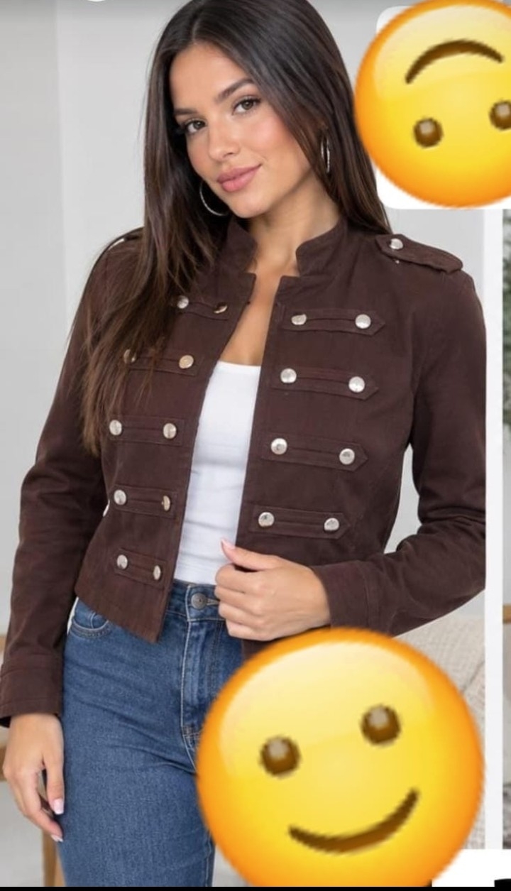 Campera Chamarra Napoleón Chocolate Jean Dama - Imagen 2