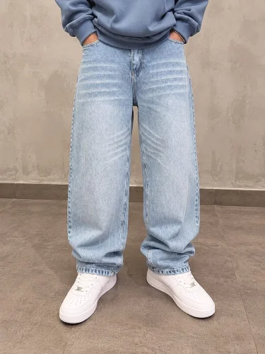Jean Baggy Celeste Bigote Hombre