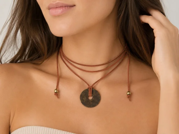 Choker Gamuza Dije Medalla Bronce
