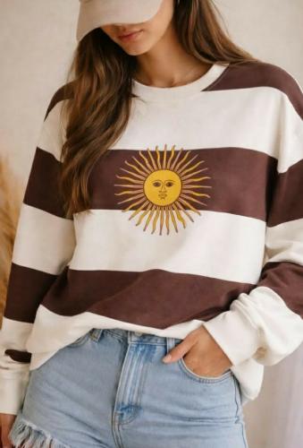 Buzos Rayados de Argentina con el Sol de Mayo Bordado Friza Peinada Premium - Miniatura 3