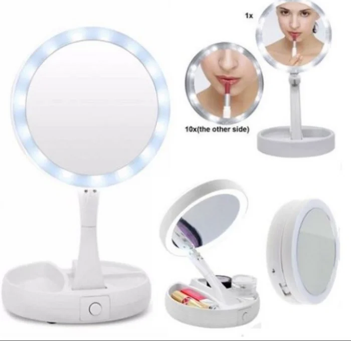Espejo Led Plegable con Porta Accesorios