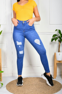 Pantalón Elastizado Tiro Alto con Roturas