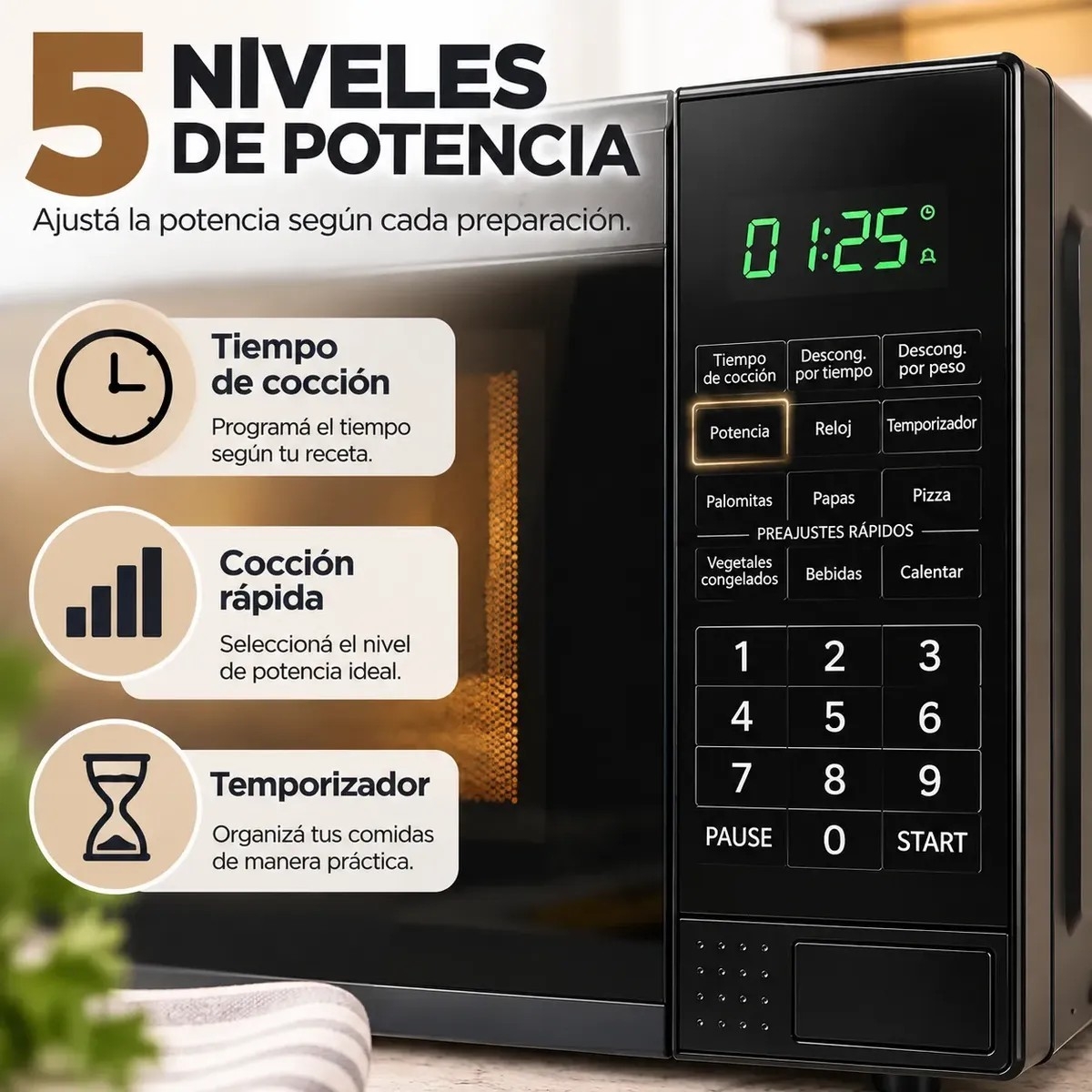 Microondas Digital Om Eco 22 Litros Tactil 1150watt Potencia - Imagen 5