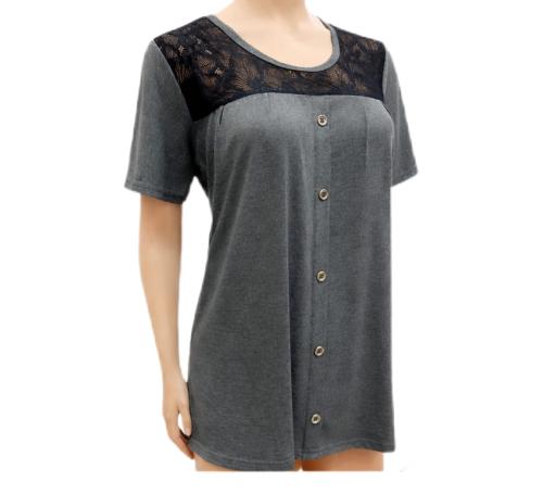Remera Dama Modal Manga Corta Encaje Botones Colores