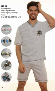 Pijama Liso con Estampa   Jersey M/corta  P/ Bermuda