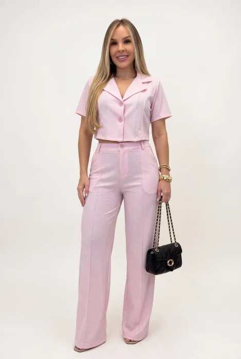 Conjunto Flores Pantalon y Blusa con Brillo