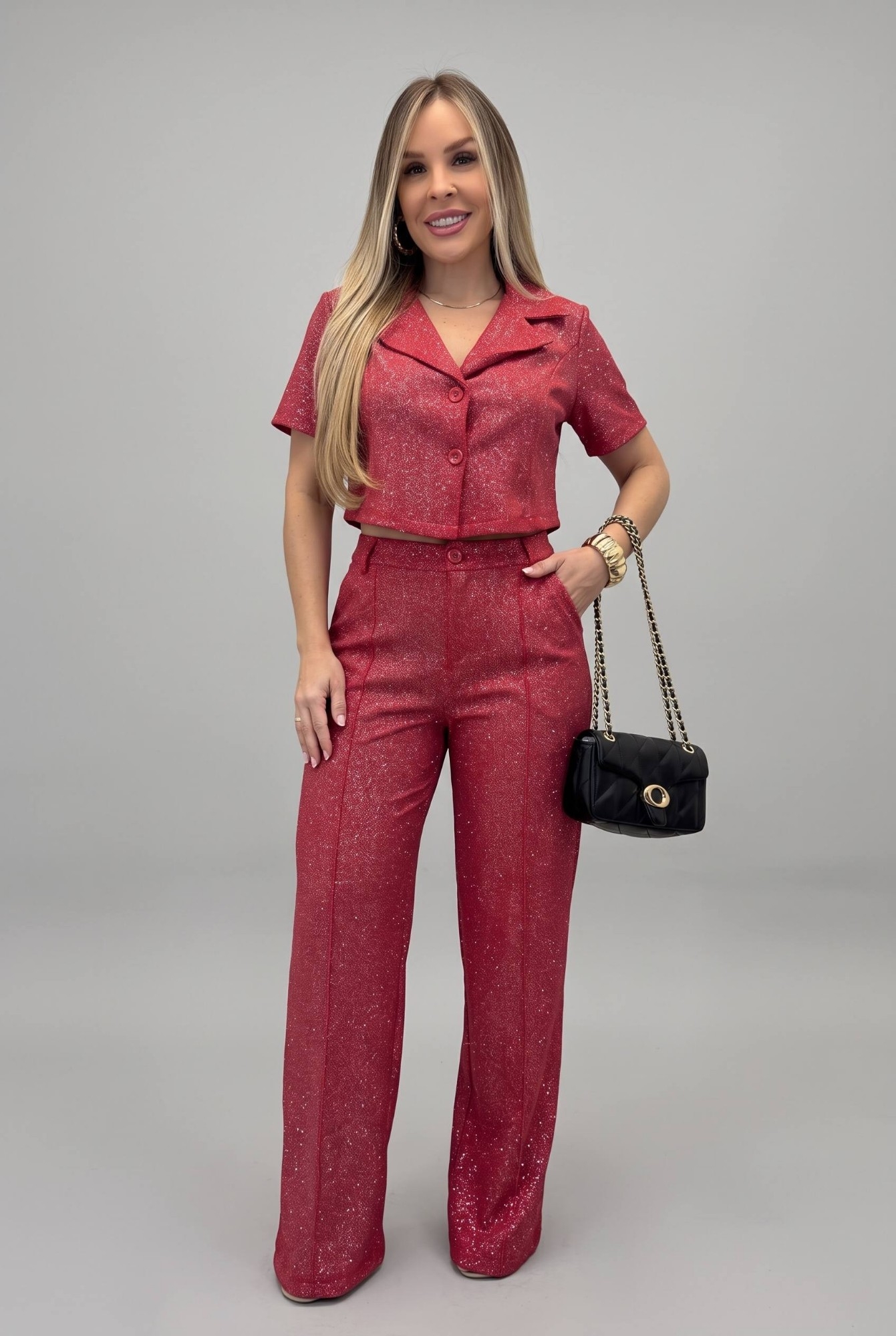 Conjunto Flores Pantalon y Blusa con Brillo - Imagen 6