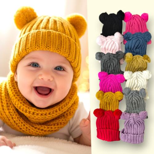 Gorro de Lana Dos Pompón + Cuello Infinito para Bebe, Invierno, Conjunto