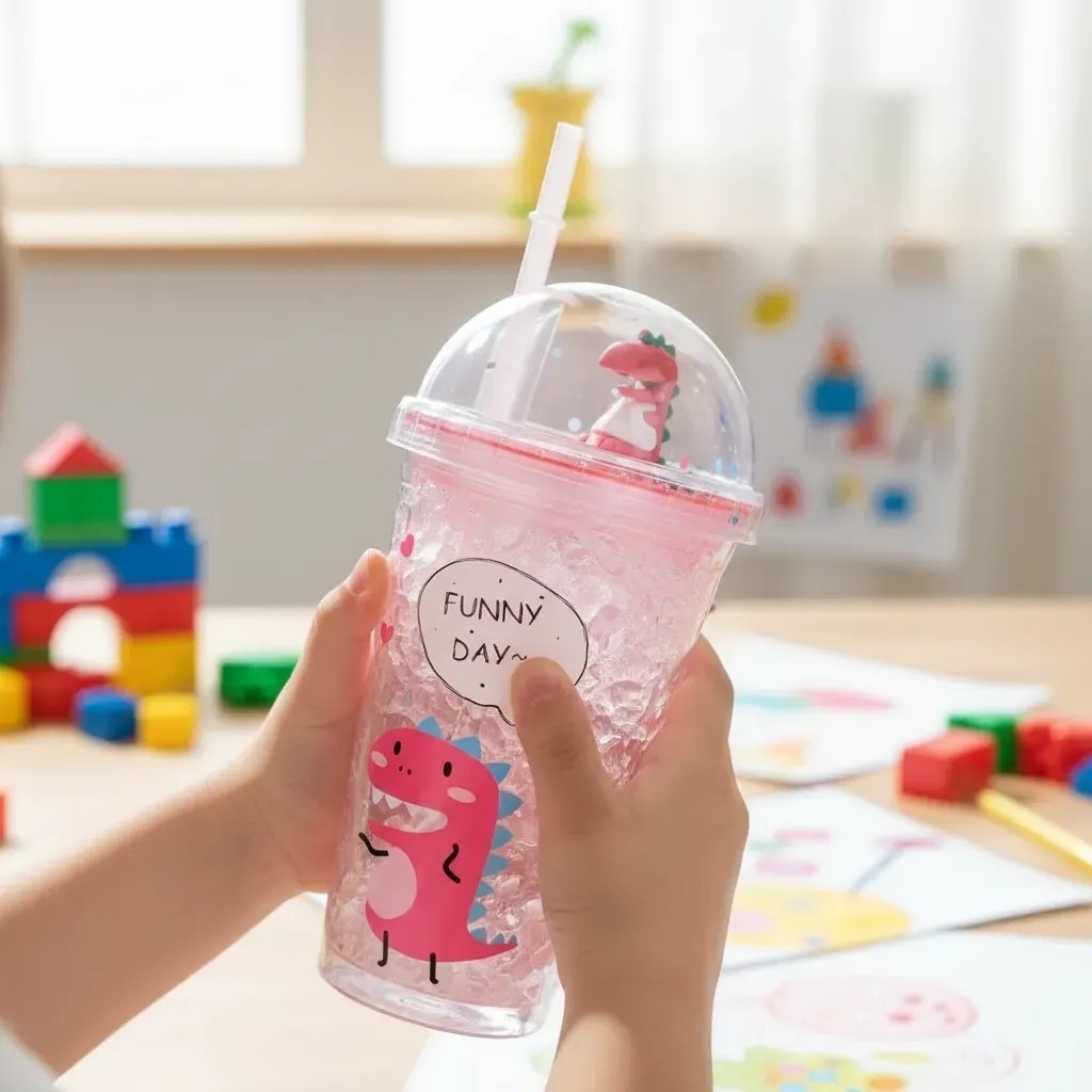 Vaso Infantil Dino de Acrilico con Sorbete y Tapa - Imagen 1