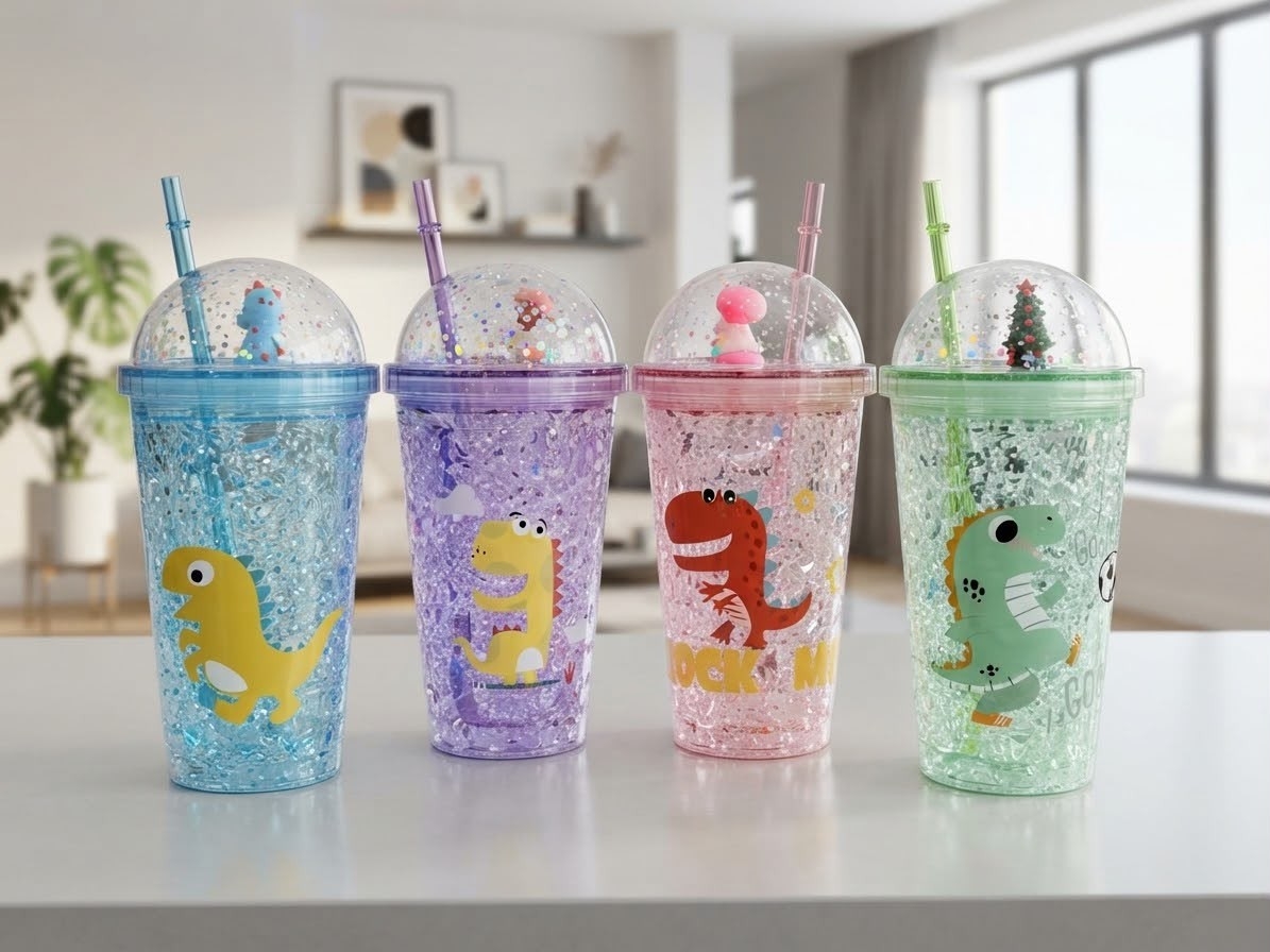 Vaso Infantil Dino de Acrilico con Sorbete y Tapa - Imagen 2