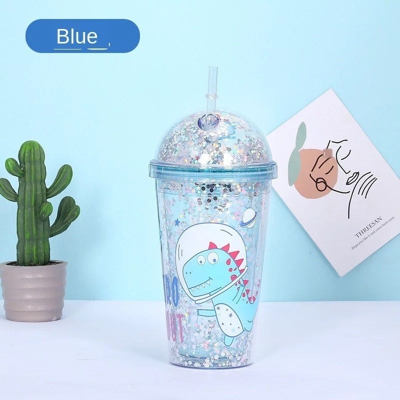 Vaso Infantil Dino de Acrilico con Sorbete y Tapa - Imagen 3