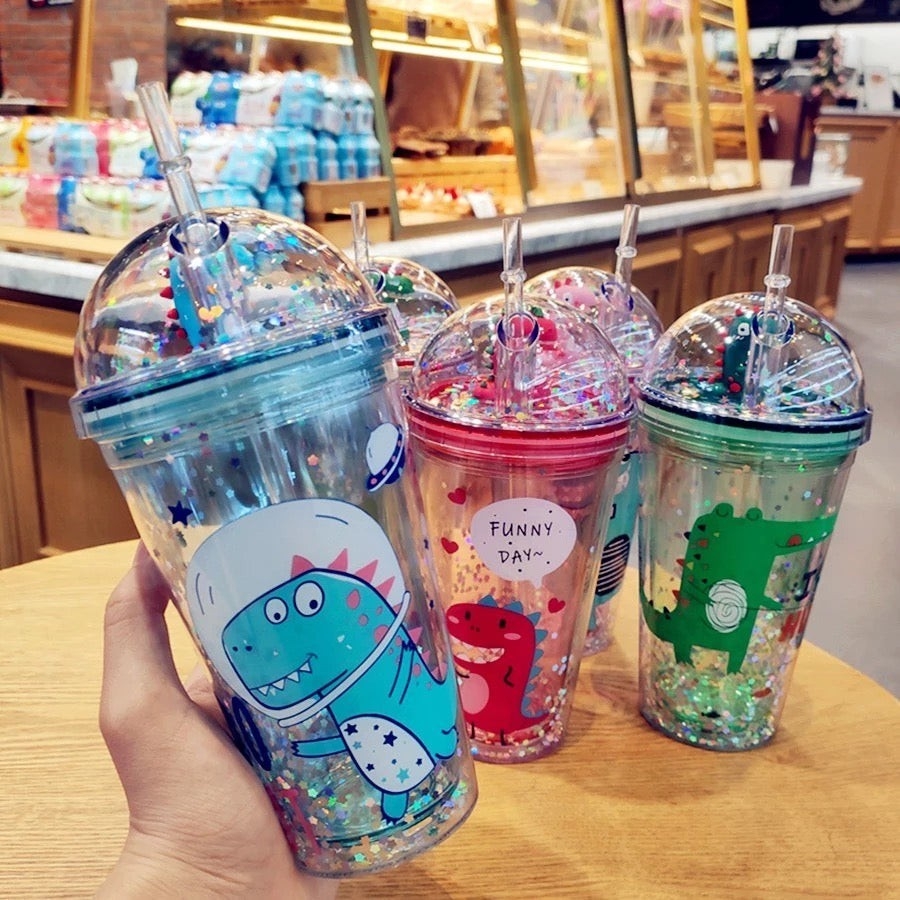 Vaso Infantil Dino de Acrilico con Sorbete y Tapa - Imagen 4