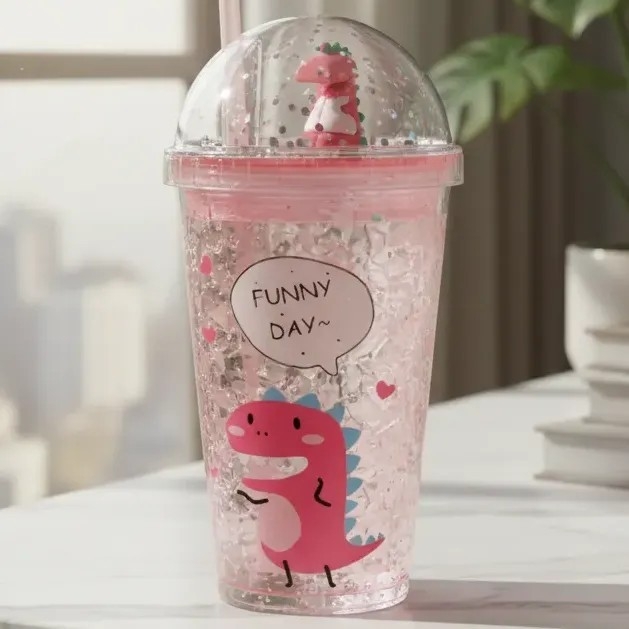 Vaso Infantil Dino de Acrilico con Sorbete y Tapa - Imagen 6