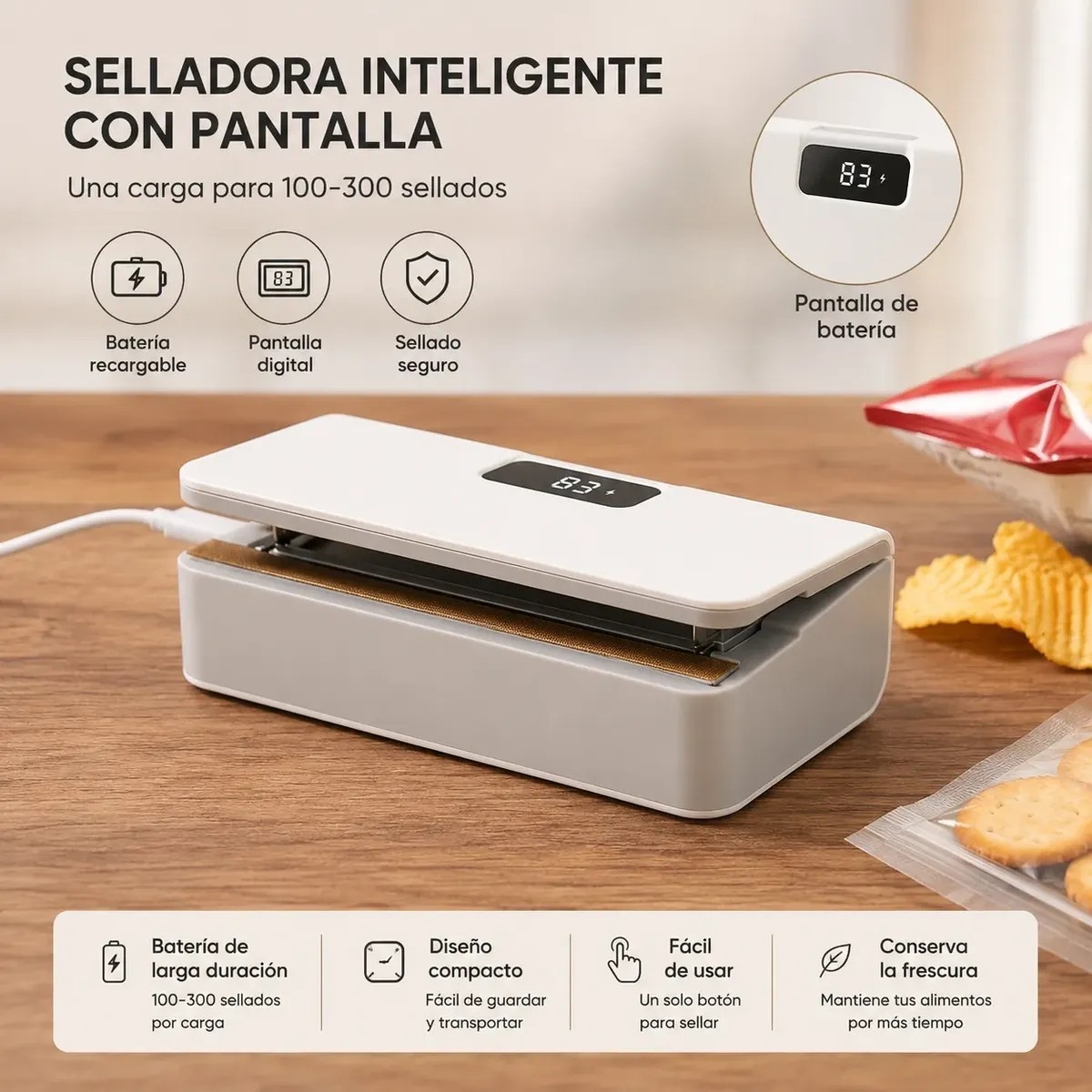 Mini Selladora Portatil D Bolsas Recargable Hogar Cocina Usb - Imagen 2