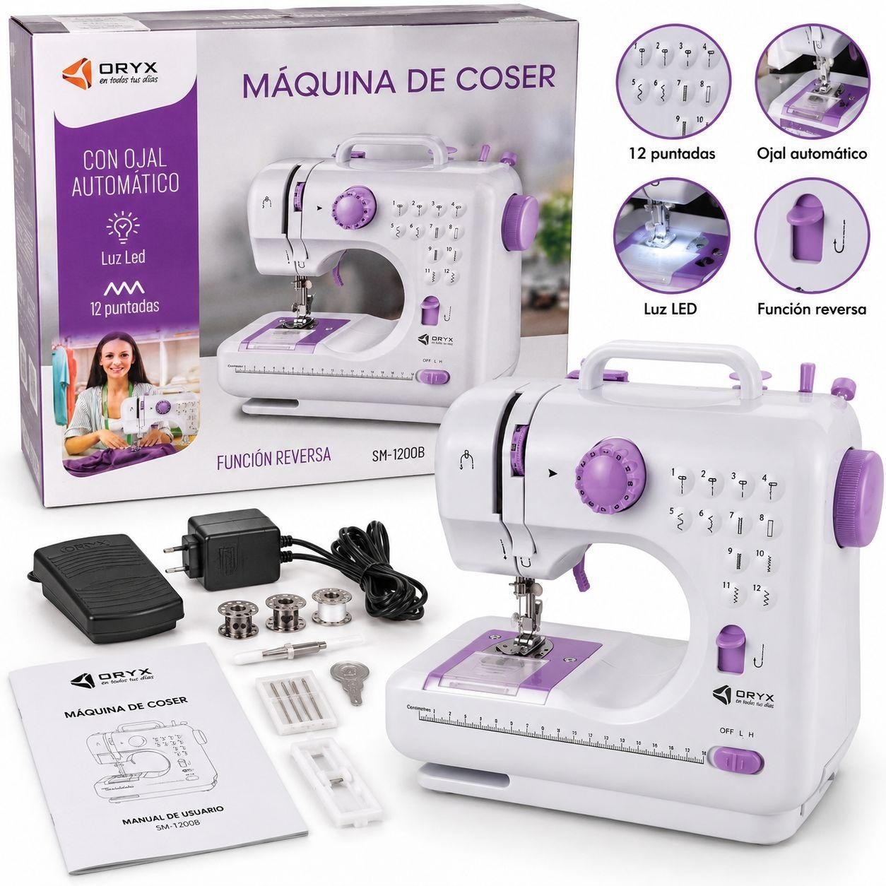 Maquina Coser Portatil Electrica Mini Luz Led 12 Puntadas Blanco - Imagen 2