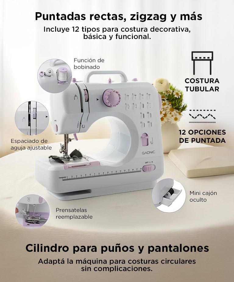 Maquina Coser Portatil Electrica Mini Luz Led 12 Puntadas Blanco - Imagen 4